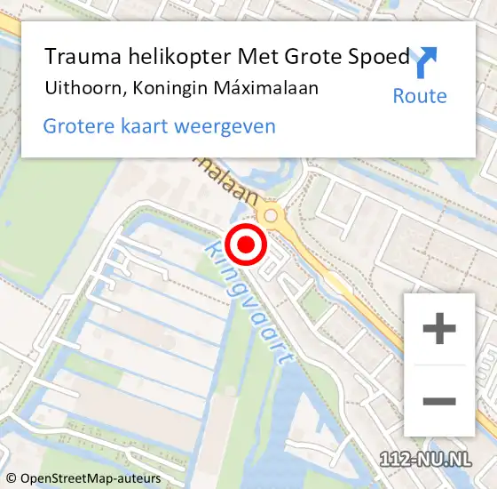Locatie op kaart van de 112 melding: Trauma helikopter Met Grote Spoed Naar Uithoorn, Koningin Máximalaan op 10 mei 2025 17:19
