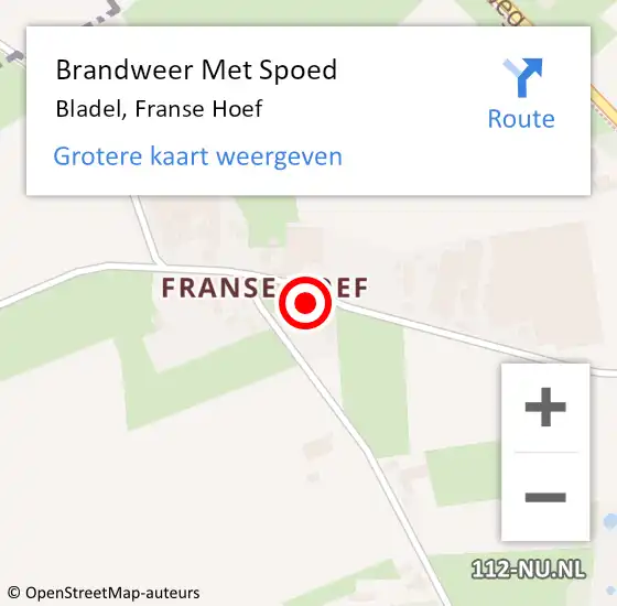 Locatie op kaart van de 112 melding: Brandweer Met Spoed Naar Bladel, Franse Hoef op 10 mei 2025 18:47