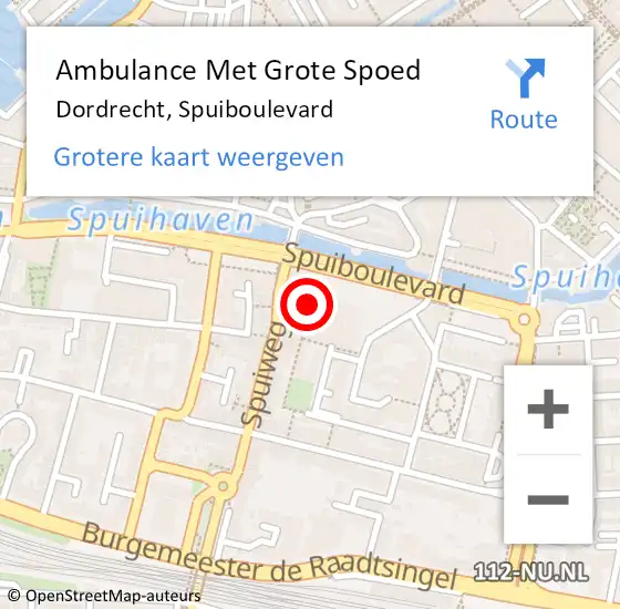 Locatie op kaart van de 112 melding: Ambulance Met Grote Spoed Naar Dordrecht, Spuiboulevard op 10 mei 2025 19:34