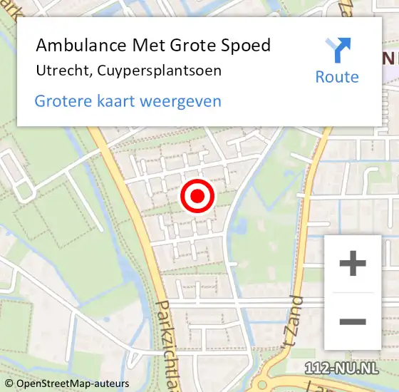 Locatie op kaart van de 112 melding: Ambulance Met Grote Spoed Naar Utrecht, Cuypersplantsoen op 16 november 2014 13:21