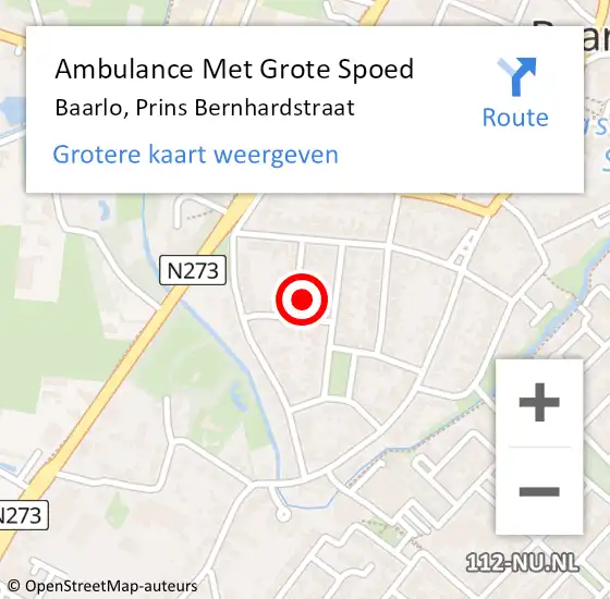 Locatie op kaart van de 112 melding: Ambulance Met Grote Spoed Naar Baarlo, Prins Bernhardstraat op 16 november 2014 13:29