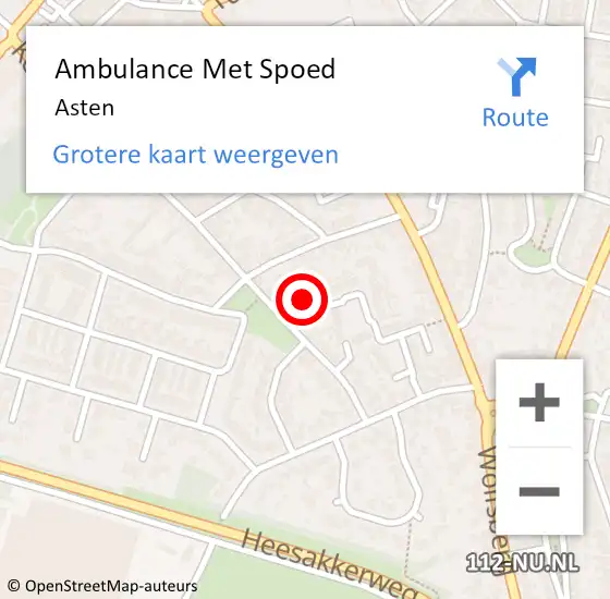 Locatie op kaart van de 112 melding: Ambulance Met Spoed Naar Asten op 11 mei 2025 08:22