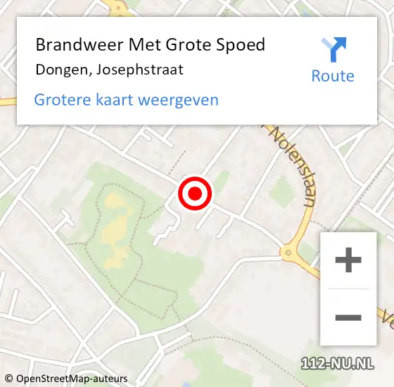 Locatie op kaart van de 112 melding: Brandweer Met Grote Spoed Naar Dongen, Josephstraat op 16 november 2014 13:59