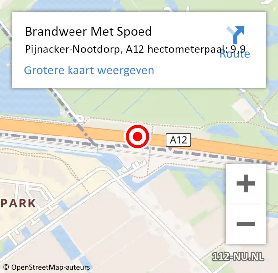 Locatie op kaart van de 112 melding: Brandweer Met Spoed Naar Pijnacker-Nootdorp, A12 hectometerpaal: 9,9 op 11 mei 2025 10:28