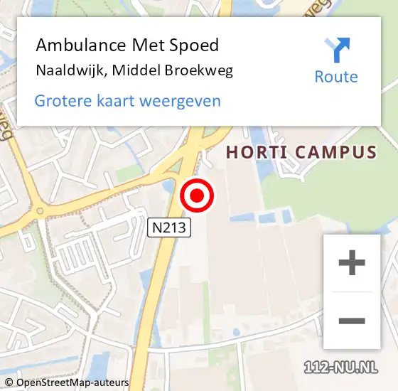 Locatie op kaart van de 112 melding: Ambulance Met Spoed Naar Naaldwijk, Middel Broekweg op 11 mei 2025 10:46