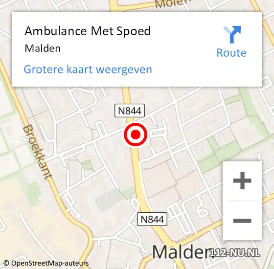 Locatie op kaart van de 112 melding: Ambulance Met Spoed Naar Malden op 11 mei 2025 11:17