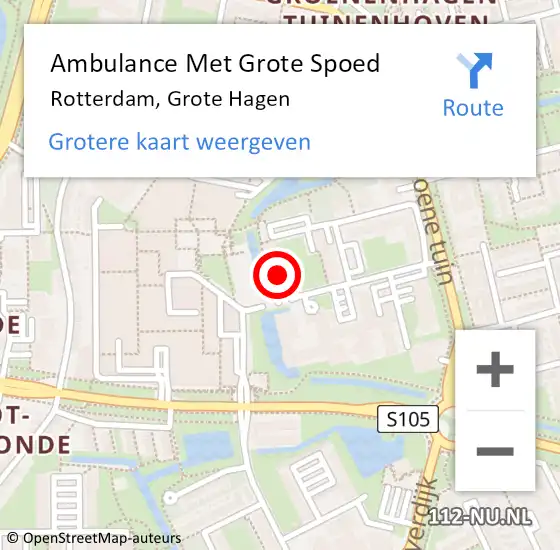 Locatie op kaart van de 112 melding: Ambulance Met Grote Spoed Naar Rotterdam, Grote Hagen op 11 mei 2025 12:10