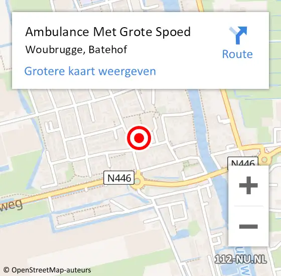 Locatie op kaart van de 112 melding: Ambulance Met Grote Spoed Naar Woubrugge, Batehof op 16 november 2014 14:50