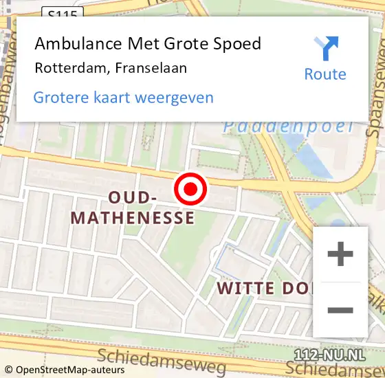 Locatie op kaart van de 112 melding: Ambulance Met Grote Spoed Naar Rotterdam, Franselaan op 11 mei 2025 16:02