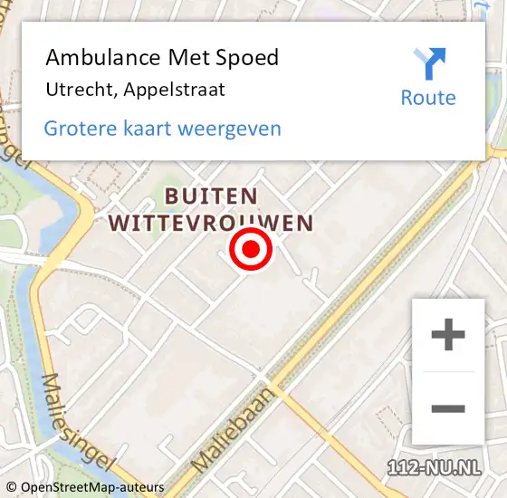 Locatie op kaart van de 112 melding: Ambulance Met Spoed Naar Utrecht, Appelstraat op 16 november 2014 15:14