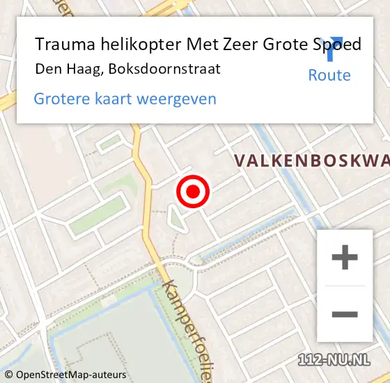 Locatie op kaart van de 112 melding: Trauma helikopter Met Zeer Grote Spoed Naar Den Haag, Boksdoornstraat op 11 mei 2025 22:57