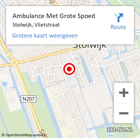 Locatie op kaart van de 112 melding: Ambulance Met Grote Spoed Naar Stolwijk, Vlietstraat op 12 mei 2025 00:50
