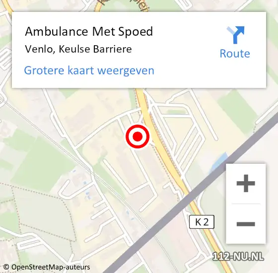 Locatie op kaart van de 112 melding: Ambulance Met Spoed Naar Venlo, Keulse Barriere op 16 november 2014 15:45