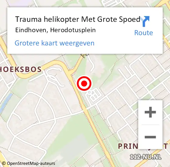 Locatie op kaart van de 112 melding: Trauma helikopter Met Grote Spoed Naar Eindhoven, Herodotusplein op 12 mei 2025 06:42