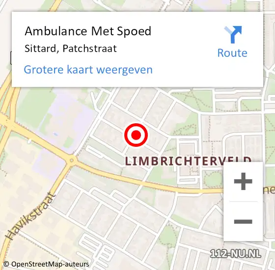 Locatie op kaart van de 112 melding: Ambulance Met Spoed Naar Sittard, Patchstraat op 16 november 2014 16:19