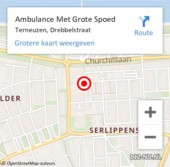 Locatie op kaart van de 112 melding: Ambulance Met Grote Spoed Naar Terneuzen, Drebbelstraat op 16 november 2014 16:22