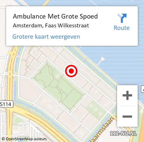 Locatie op kaart van de 112 melding: Ambulance Met Grote Spoed Naar Amsterdam, Faas Wilkesstraat op 12 mei 2025 12:42