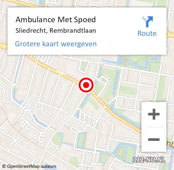 Locatie op kaart van de 112 melding: Ambulance Met Spoed Naar Sliedrecht, Rembrandtlaan op 12 mei 2025 12:46