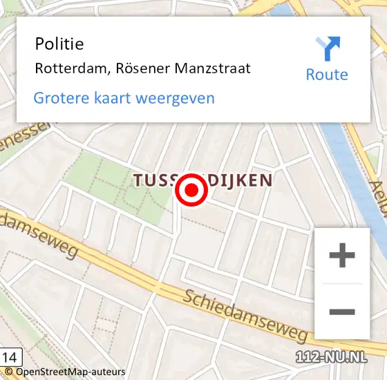 Locatie op kaart van de 112 melding: Politie Rotterdam, Rösener Manzstraat op 12 mei 2025 13:46