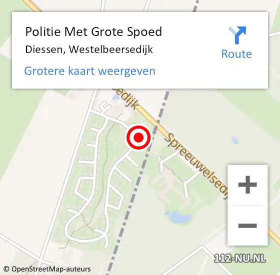 Locatie op kaart van de 112 melding: Politie Met Grote Spoed Naar Diessen, Westelbeersedijk op 12 mei 2025 13:48