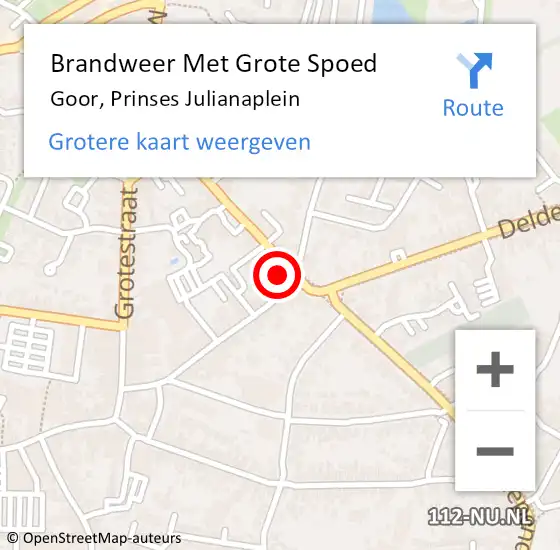 Locatie op kaart van de 112 melding: Brandweer Met Grote Spoed Naar Goor, Prinses Julianaplein op 12 mei 2025 14:28