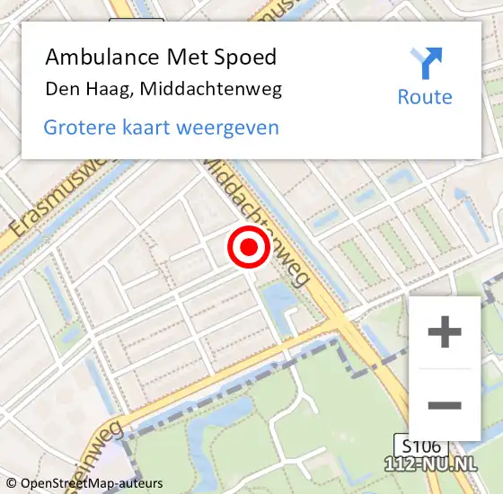 Locatie op kaart van de 112 melding: Ambulance Met Spoed Naar Den Haag, Middachtenweg op 12 mei 2025 14:34