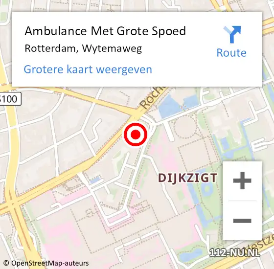 Locatie op kaart van de 112 melding: Ambulance Met Grote Spoed Naar Rotterdam, Wytemaweg op 12 mei 2025 15:25