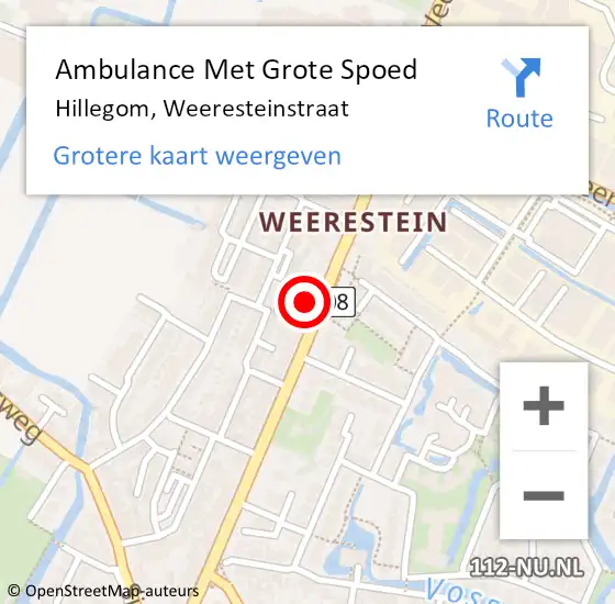 Locatie op kaart van de 112 melding: Ambulance Met Grote Spoed Naar Hillegom, Weeresteinstraat op 12 mei 2025 15:43