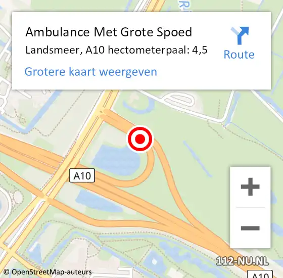 Locatie op kaart van de 112 melding: Ambulance Met Grote Spoed Naar Landsmeer, A10 hectometerpaal: 4,5 op 12 mei 2025 17:11