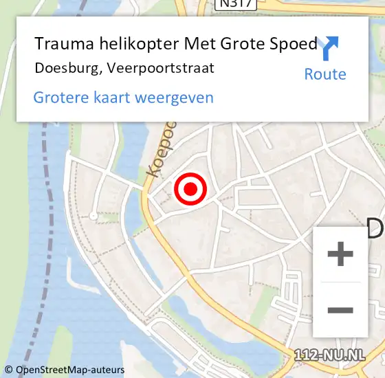 Locatie op kaart van de 112 melding: Trauma helikopter Met Grote Spoed Naar Doesburg, Veerpoortstraat op 12 mei 2025 17:35