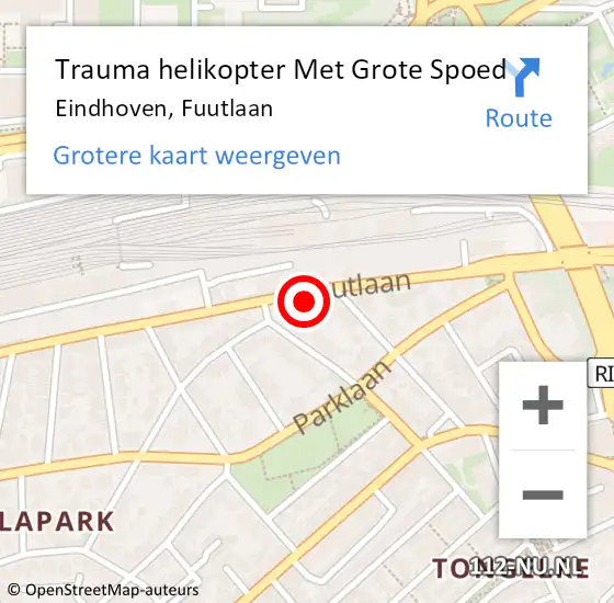 Locatie op kaart van de 112 melding: Trauma helikopter Met Grote Spoed Naar Eindhoven, Fuutlaan op 12 mei 2025 19:06