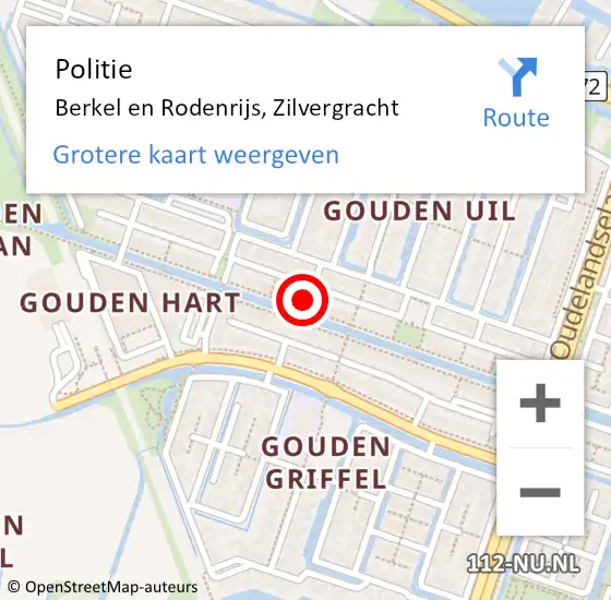 Locatie op kaart van de 112 melding: Politie Berkel en Rodenrijs, Zilvergracht op 12 mei 2025 20:42