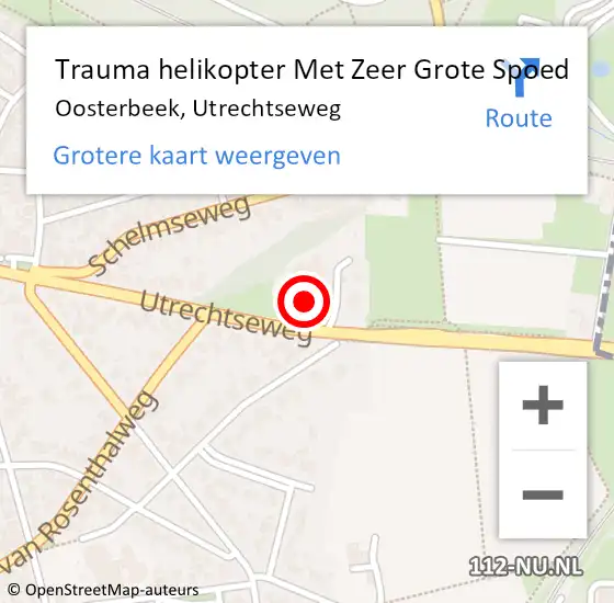 Locatie op kaart van de 112 melding: Trauma helikopter Met Zeer Grote Spoed Naar Oosterbeek, Utrechtseweg op 12 mei 2025 22:04