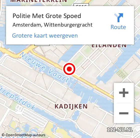 Locatie op kaart van de 112 melding: Politie Met Grote Spoed Naar Amsterdam, Wittenburgergracht op 12 mei 2025 23:14
