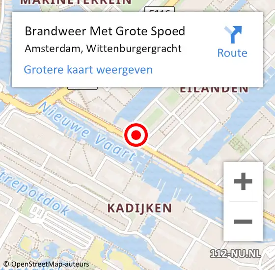 Locatie op kaart van de 112 melding: Brandweer Met Grote Spoed Naar Amsterdam, Wittenburgergracht op 12 mei 2025 23:15