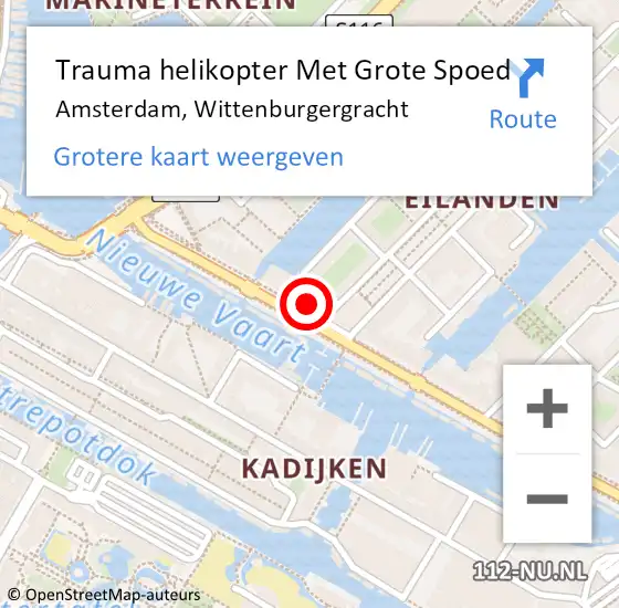 Locatie op kaart van de 112 melding: Trauma helikopter Met Grote Spoed Naar Amsterdam, Wittenburgergracht op 12 mei 2025 23:16