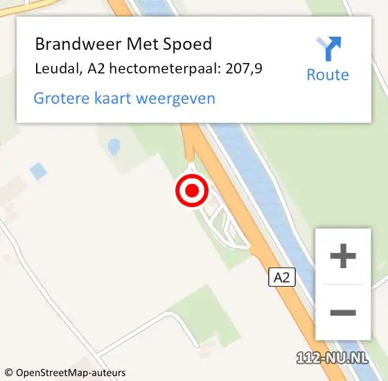 Locatie op kaart van de 112 melding: Brandweer Met Spoed Naar Leudal, A2 hectometerpaal: 207,9 op 13 mei 2025 06:51