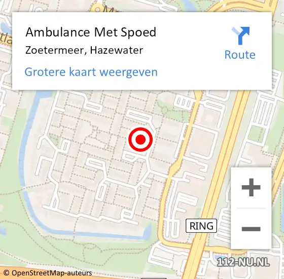Locatie op kaart van de 112 melding: Ambulance Met Spoed Naar Zoetermeer, Hazewater op 13 mei 2025 12:31