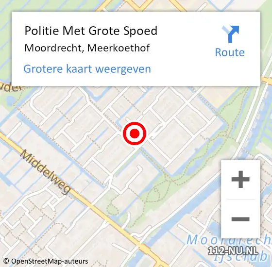 Locatie op kaart van de 112 melding: Politie Met Grote Spoed Naar Moordrecht, Meerkoethof op 13 mei 2025 13:17