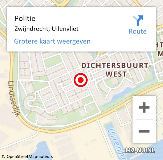 Locatie op kaart van de 112 melding: Politie Zwijndrecht, Uilenvliet op 13 mei 2025 13:39