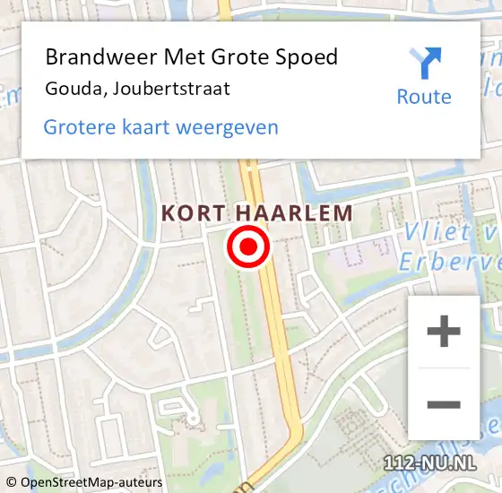 Locatie op kaart van de 112 melding: Brandweer Met Grote Spoed Naar Gouda, Joubertstraat op 13 mei 2025 15:11