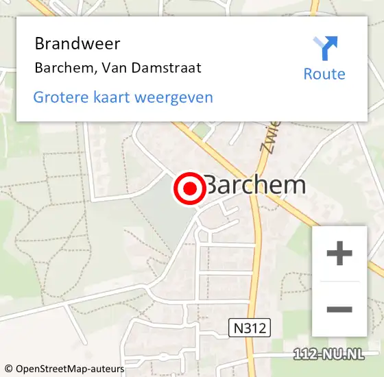 Locatie op kaart van de 112 melding: Brandweer Barchem, Van Damstraat op 16 november 2014 20:18