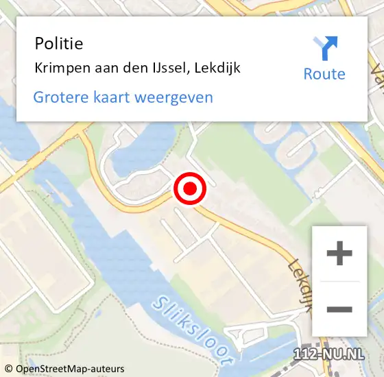 Locatie op kaart van de 112 melding: Politie Krimpen aan den IJssel, Lekdijk op 16 november 2014 20:34