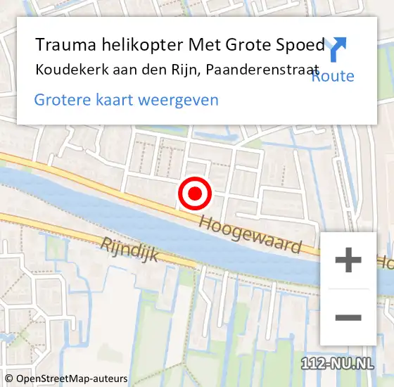 Locatie op kaart van de 112 melding: Trauma helikopter Met Grote Spoed Naar Koudekerk aan den Rijn, Paanderenstraat op 13 mei 2025 19:07