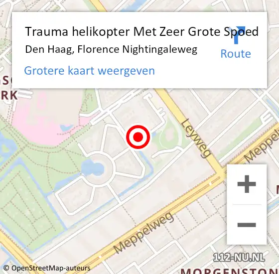 Locatie op kaart van de 112 melding: Trauma helikopter Met Zeer Grote Spoed Naar Den Haag, Florence Nightingaleweg op 13 mei 2025 21:01