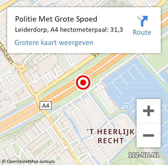 Locatie op kaart van de 112 melding: Politie Met Grote Spoed Naar Leiderdorp, A4 hectometerpaal: 31,3 op 14 mei 2025 00:20