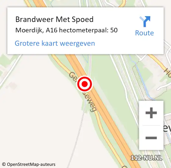 Locatie op kaart van de 112 melding: Brandweer Met Spoed Naar Moerdijk, A16 hectometerpaal: 50 op 14 mei 2025 09:39