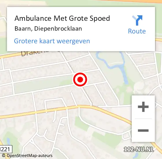 Locatie op kaart van de 112 melding: Ambulance Met Grote Spoed Naar Baarn, Diepenbrocklaan op 16 november 2014 23:09