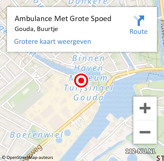 Locatie op kaart van de 112 melding: Ambulance Met Grote Spoed Naar Gouda, Buurtje op 14 mei 2025 13:08