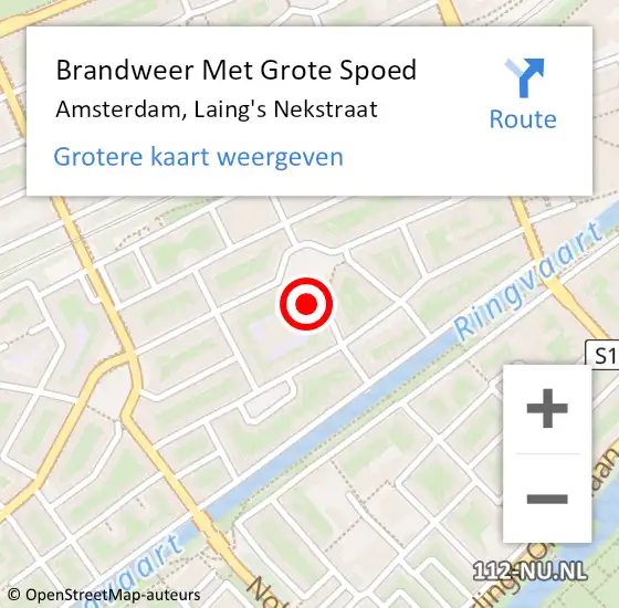Locatie op kaart van de 112 melding: Brandweer Met Grote Spoed Naar Amsterdam, Laing's Nekstraat op 14 mei 2025 16:26